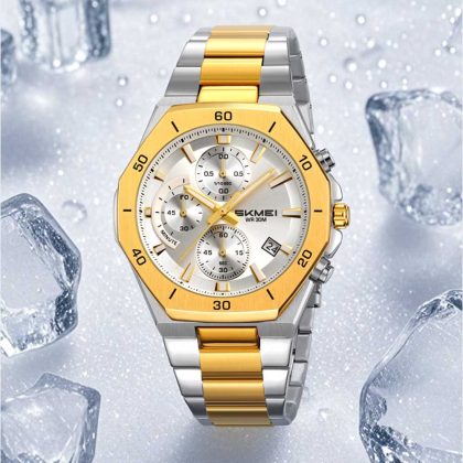SKMEI 2452 Stainless Steel Men’s Luxury Active Chronograph Watch – Two Tone White