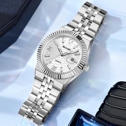 SKMEI 2656 Stainless Steel Luxury Quartz Watch For Men – Silver