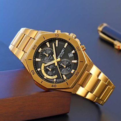 SKMEI 2452 Stainless Steel Men’s Luxury Active Chronograph Watch – Golden Black