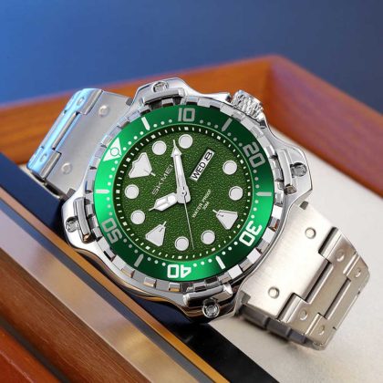 SKMEI 9385 Stainless Steel Men Fashion Elegant Quartz Watch – Silver Green