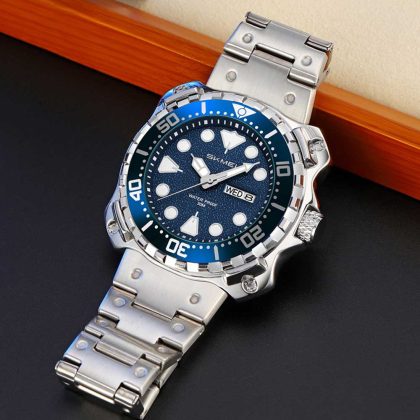 SKMEI 9385 Stainless Steel Men Fashion Elegant Quartz Watch – Silver Blue