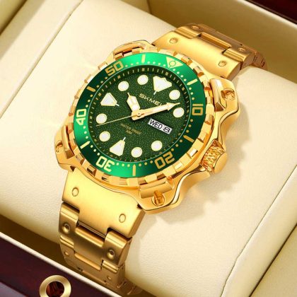 SKMEI 9385 Stainless Steel Men Fashion Elegant Quartz Watch – Golden Green