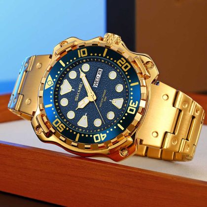 SKMEI 9385 Stainless Steel Men Fashion Elegant Quartz Watch – Golden Blue