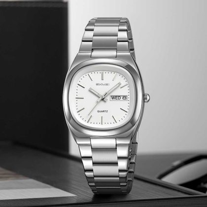 SKMEI 2420 Stainless Steel Small Dial Quartz Watch for Men –  Silver White