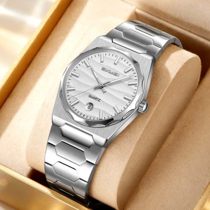 SKMEI 9382 Stainless Steel Casual Business Quartz Watch For Men – Silver White