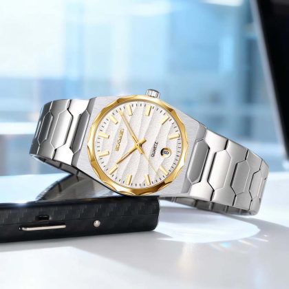 SKMEI 9382 Stainless Steel Casual Business Quartz Watch For Men – Silver Gold White