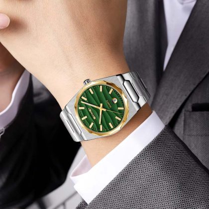 SKMEI 9382 Stainless Steel Casual Business Quartz Watch For Men – Silver Gold Green
