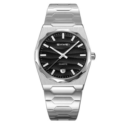 SKMEI 9382 Stainless Steel Casual Business Quartz Watch For Men – Silver Black